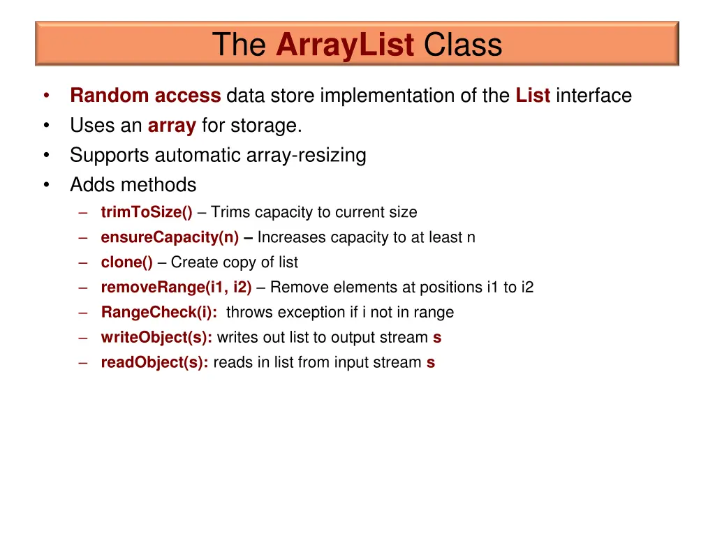 the arraylist class
