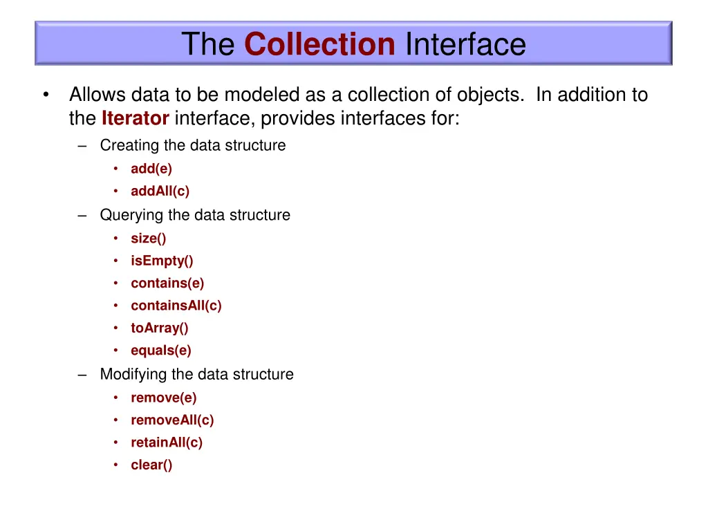 the collection interface