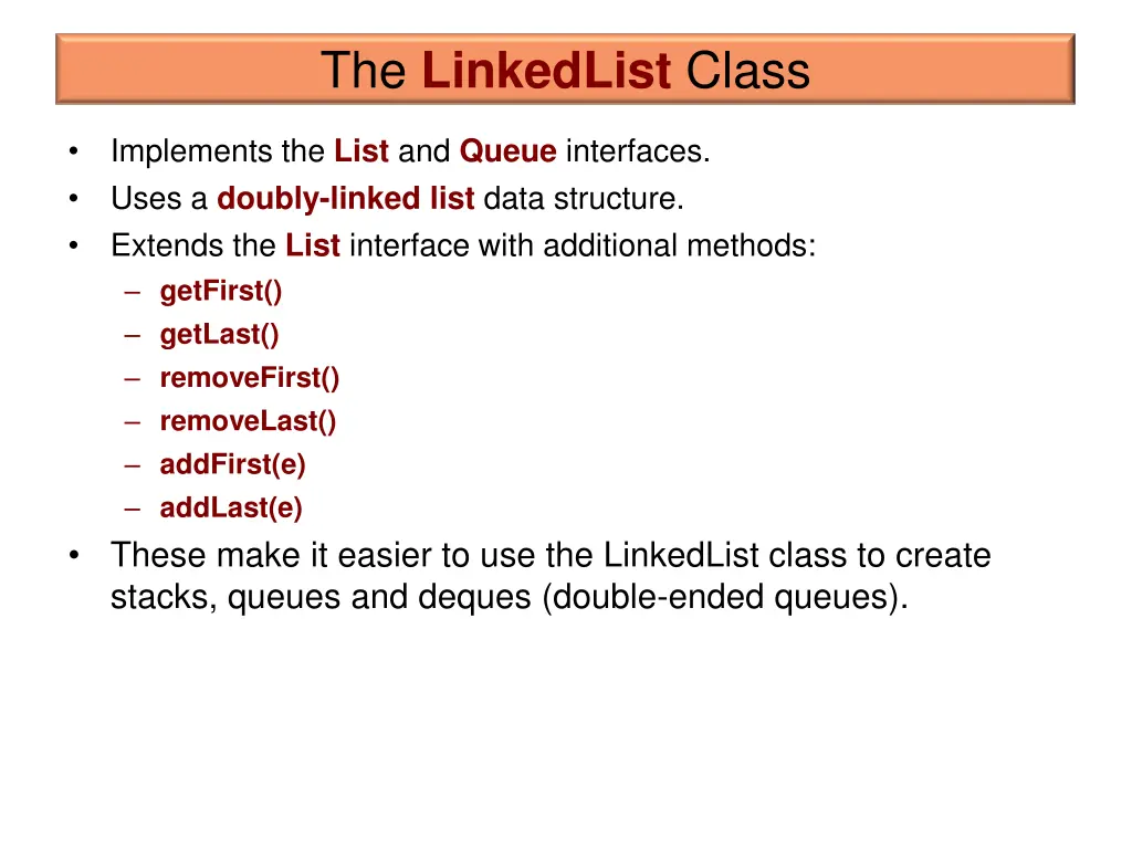 the linkedlist class