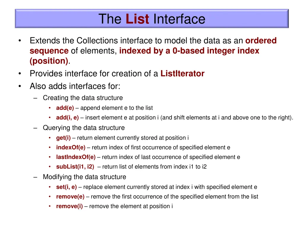 the list interface