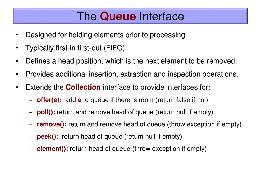 the queue interface