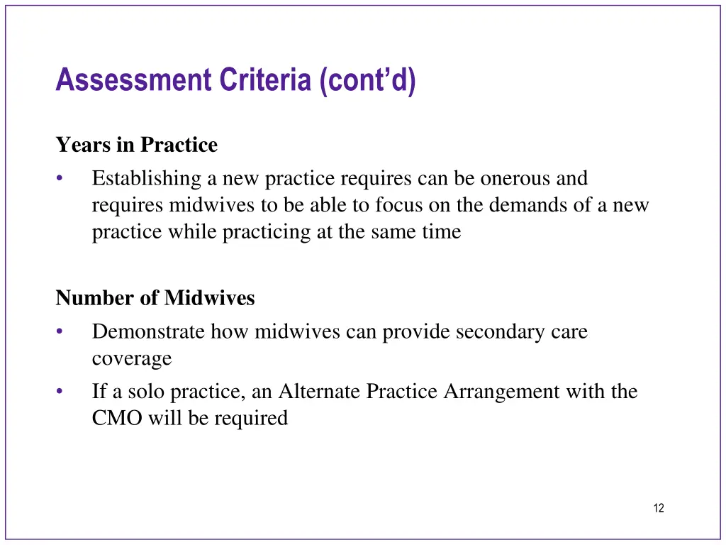 assessment criteria cont d
