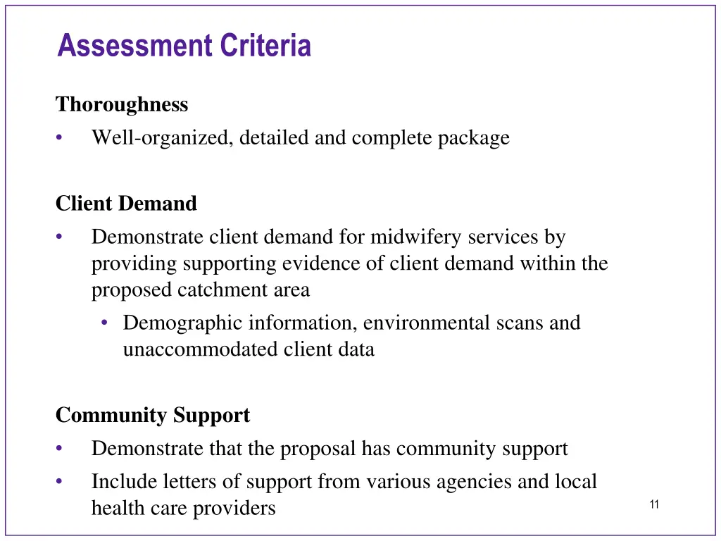 assessment criteria