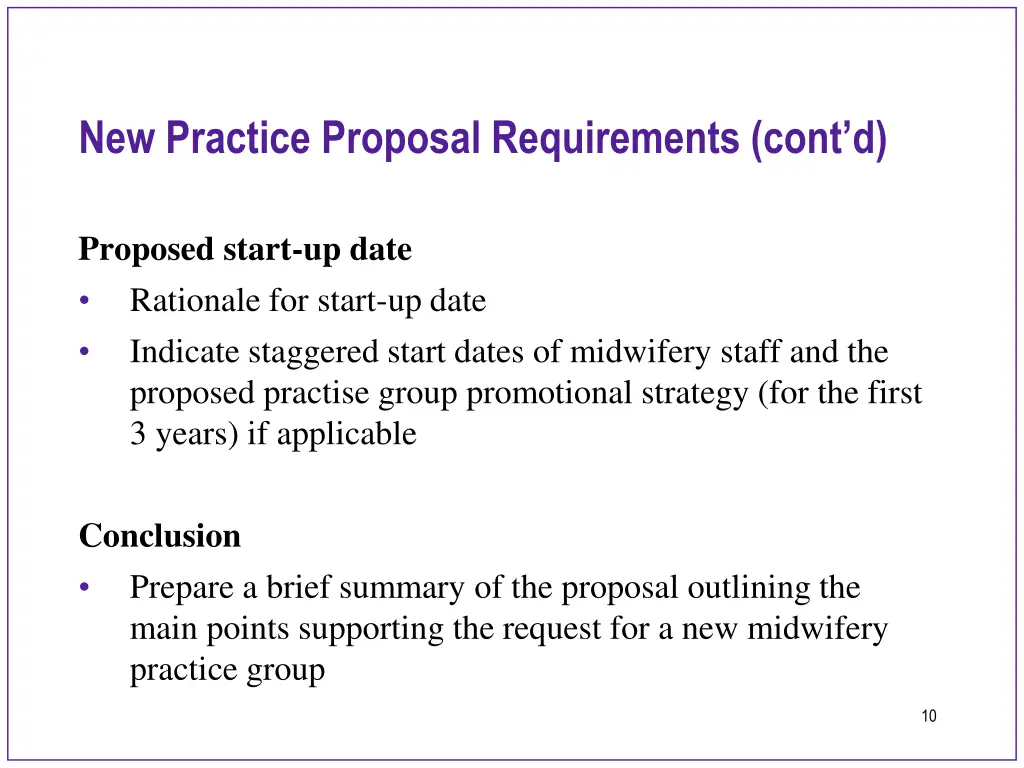 new practice proposal requirements cont d 2