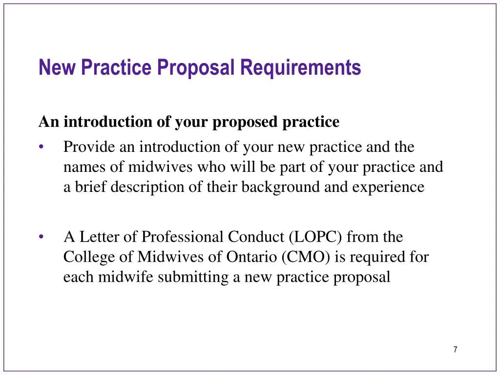 new practice proposal requirements