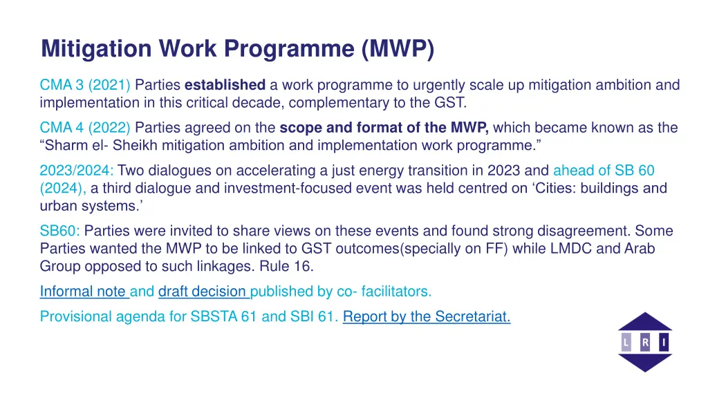 mitigation work programme mwp
