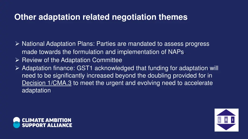 other adaptation related negotiation themes
