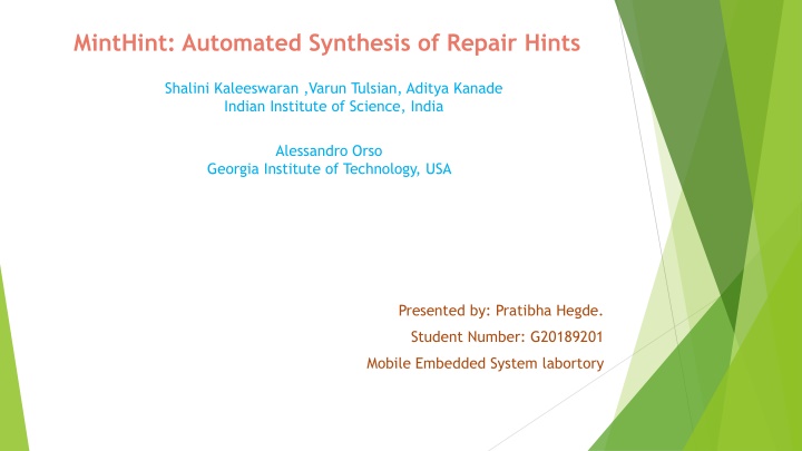 minthint automated synthesis of repair hints