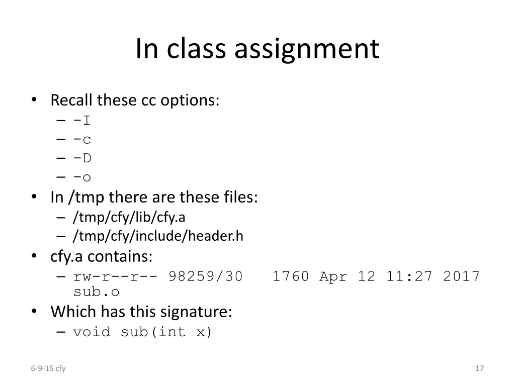 in class assignment