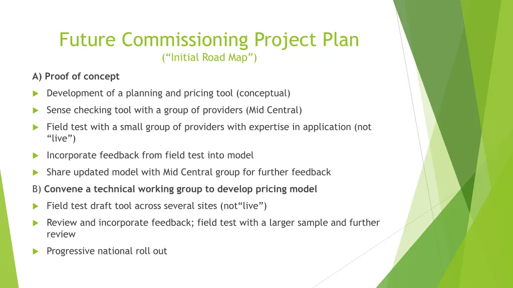 future commissioning project plan initial road map