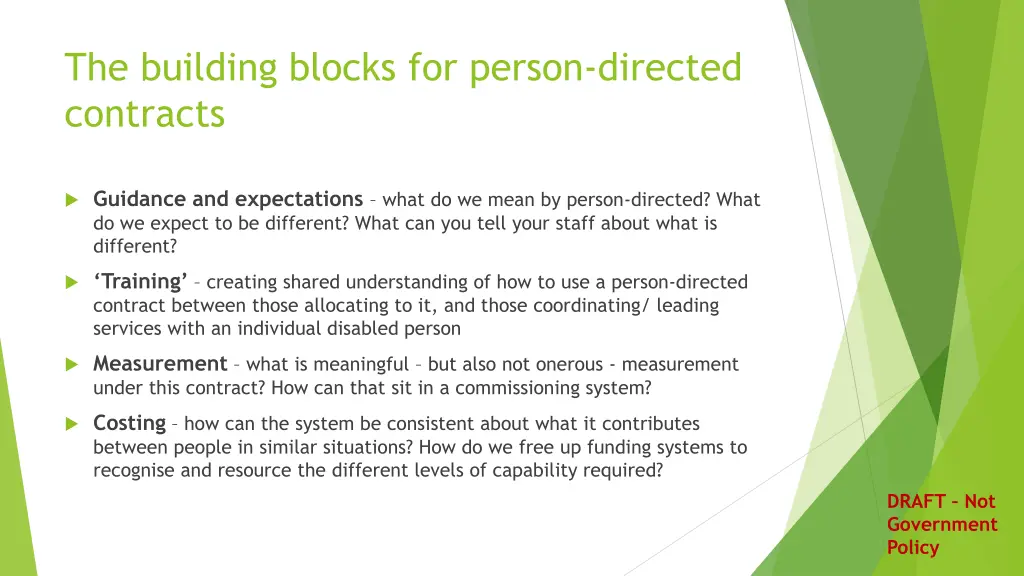 the building blocks for person directed contracts
