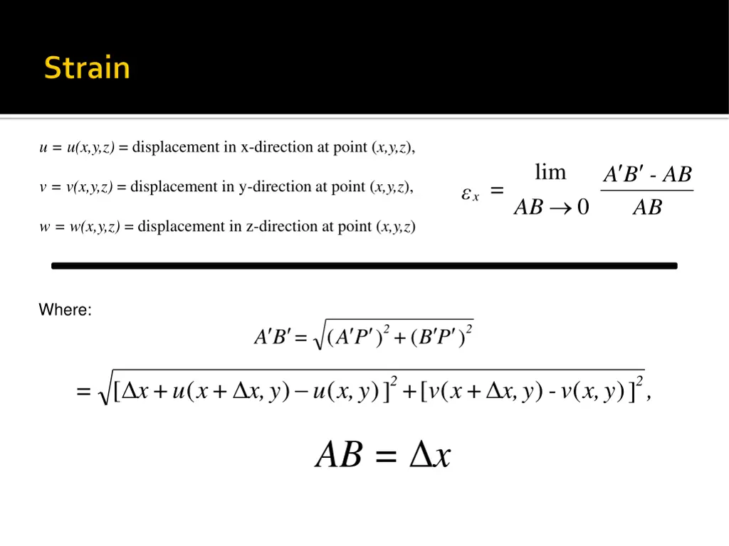 u u x y z displacement in x direction at point