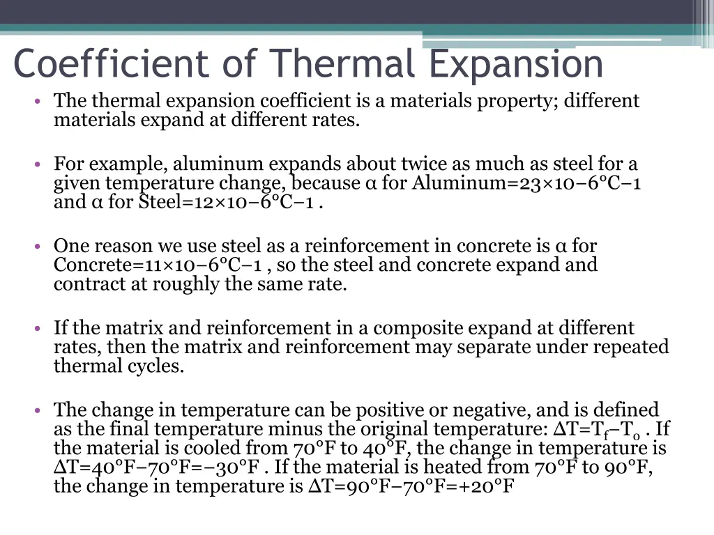 coefficient of thermal expansion the thermal