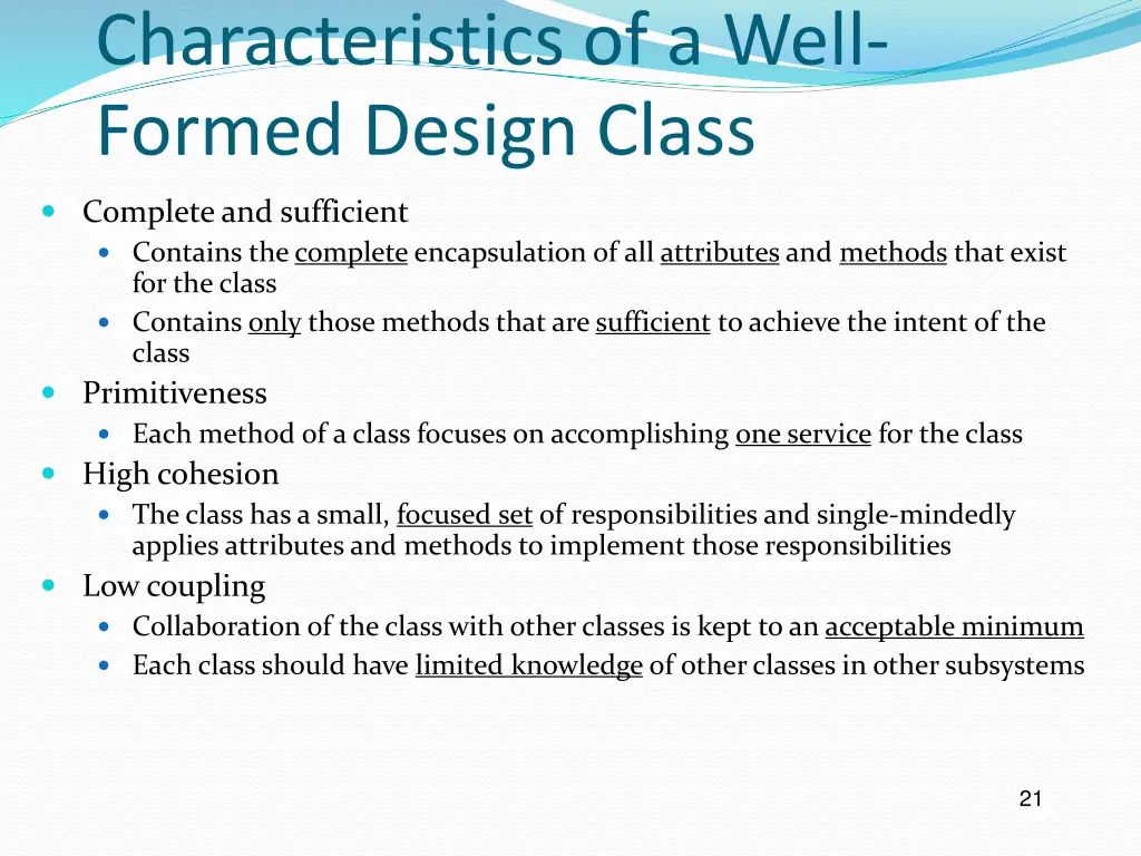 characteristics of a well formed design class