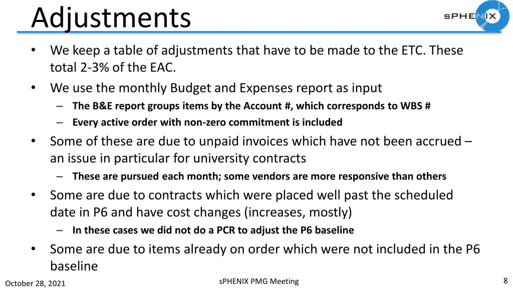 adjustments we keep a table of adjustments that