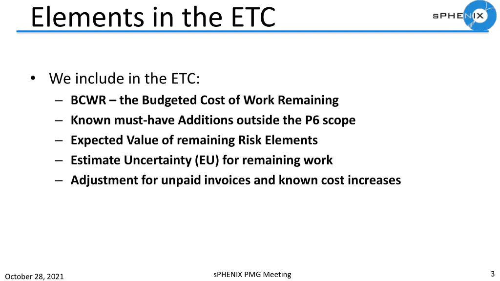 elements in the etc