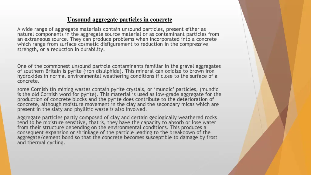 unsound aggregate particles in concrete