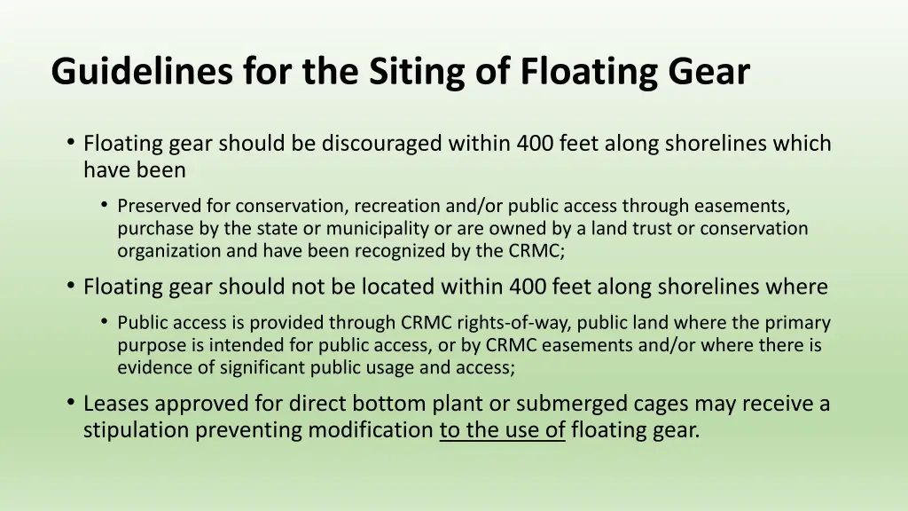 guidelines for the siting of floating gear