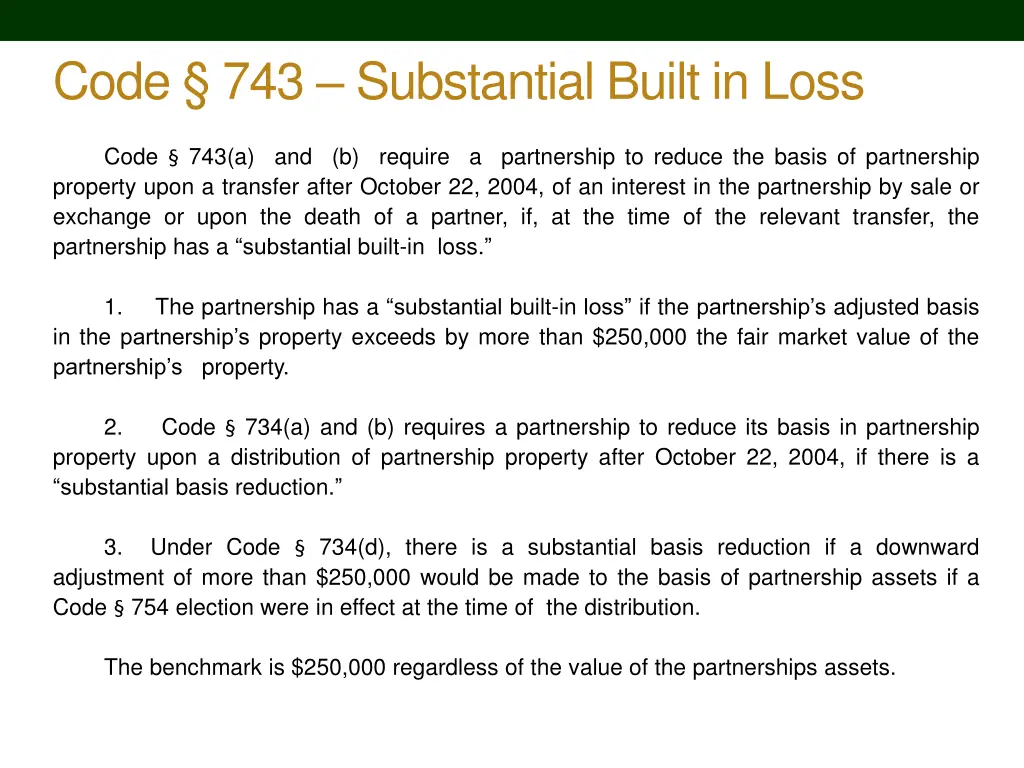 code 743 substantial built in loss