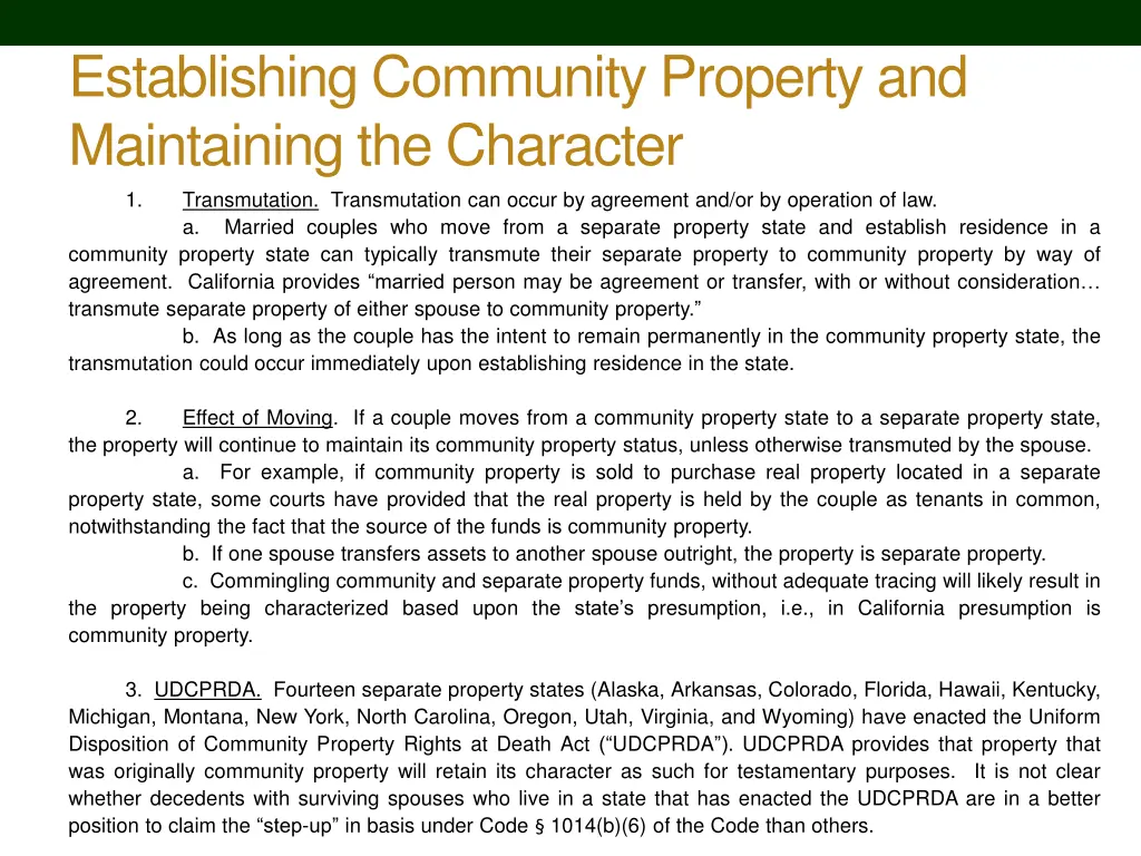 establishing community property and maintaining