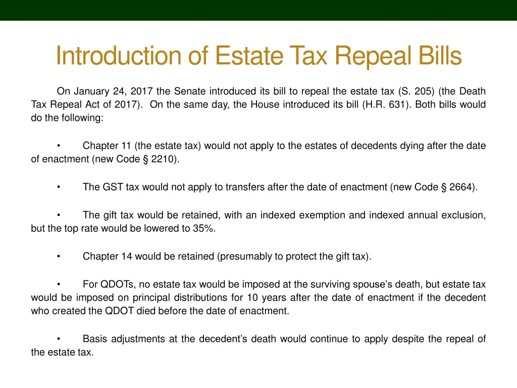introduction of estate tax repeal bills