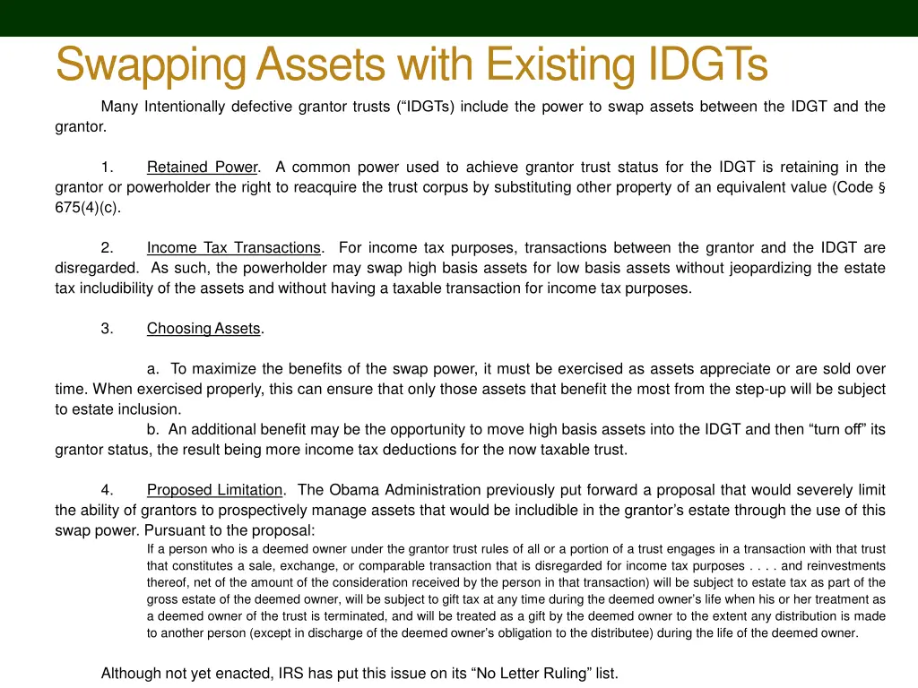 swapping assets with existing idgts many