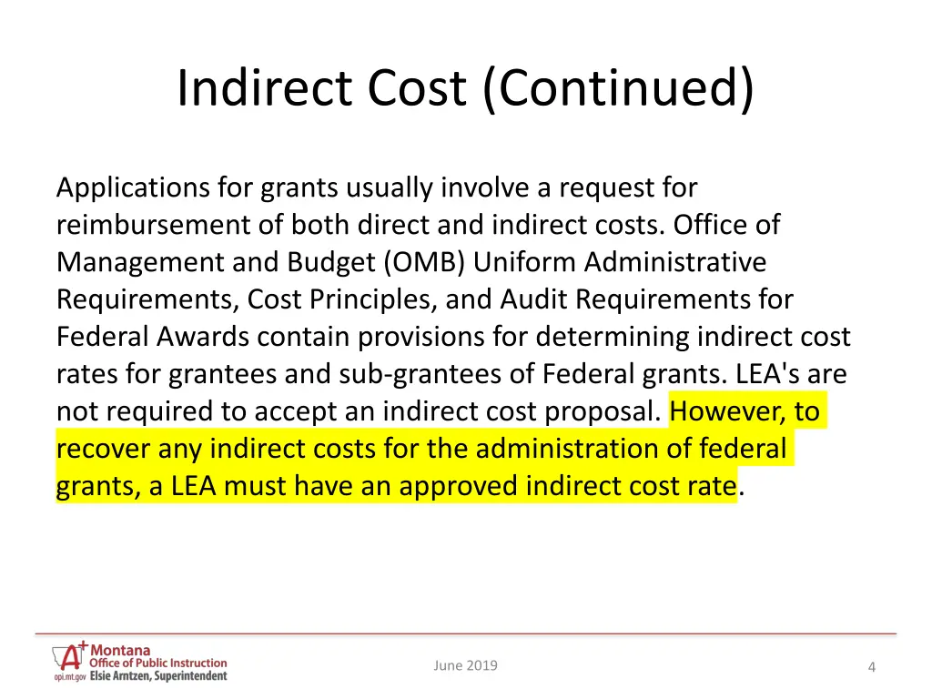 indirect cost continued