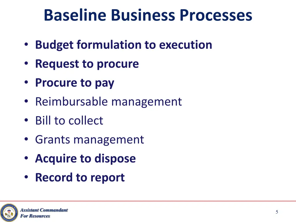 baseline business processes