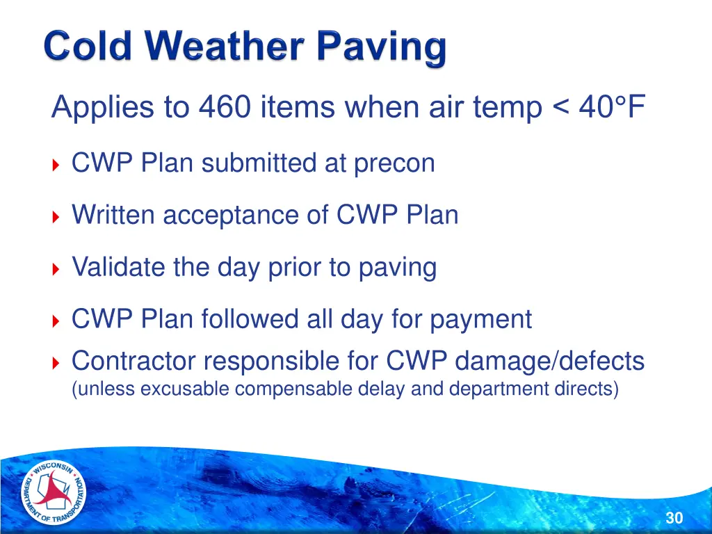 applies to 460 items when air temp 40 f