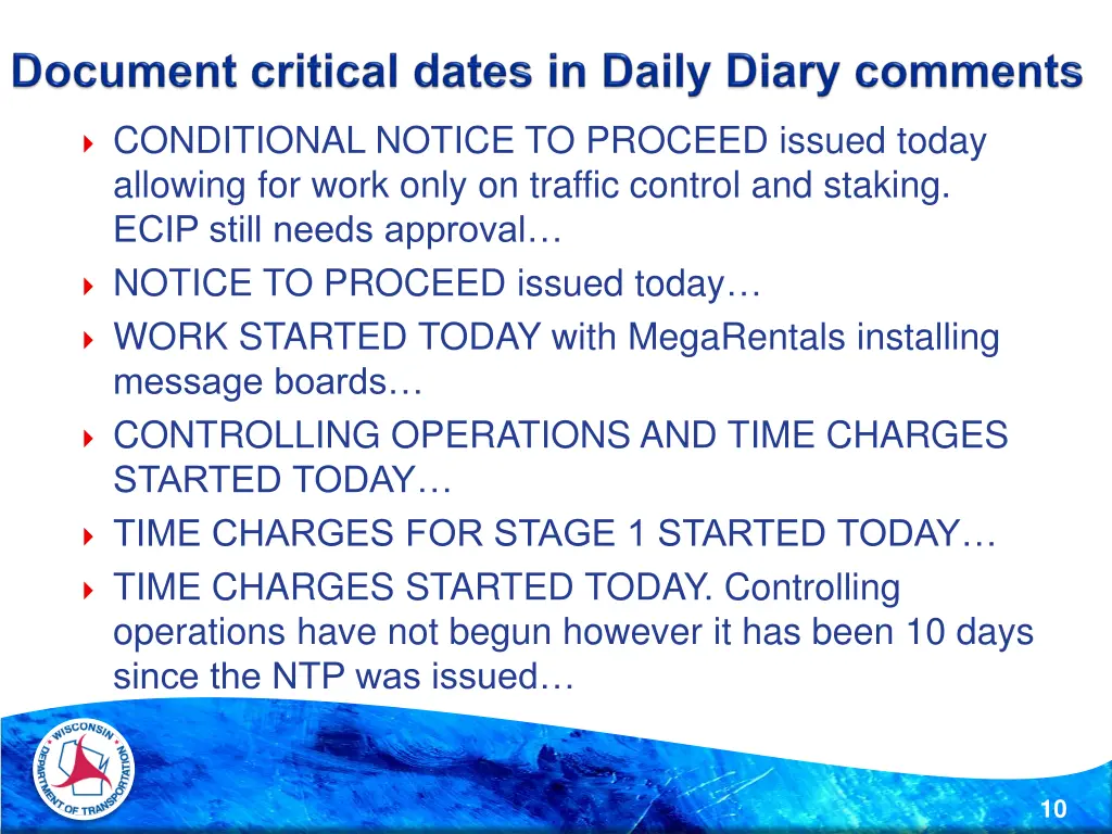 conditional notice to proceed issued today