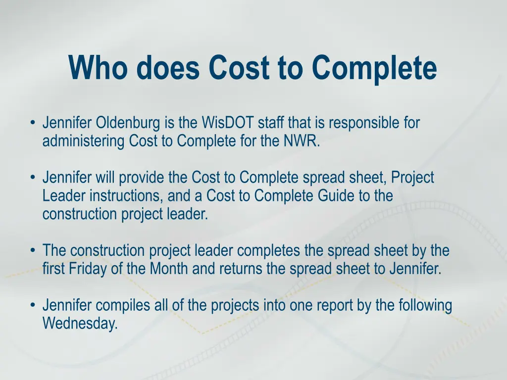 who does cost to complete