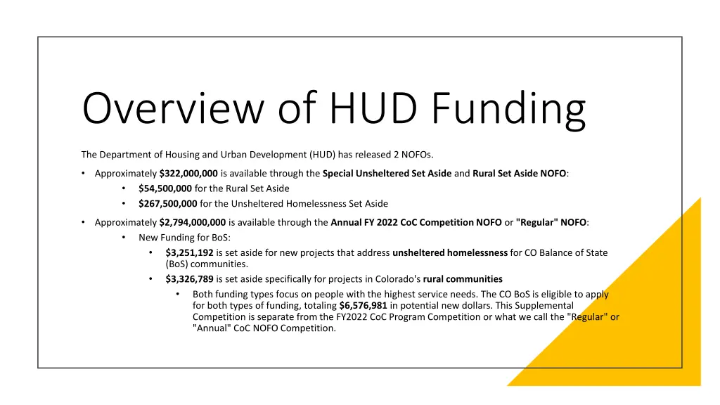 overview of hud funding