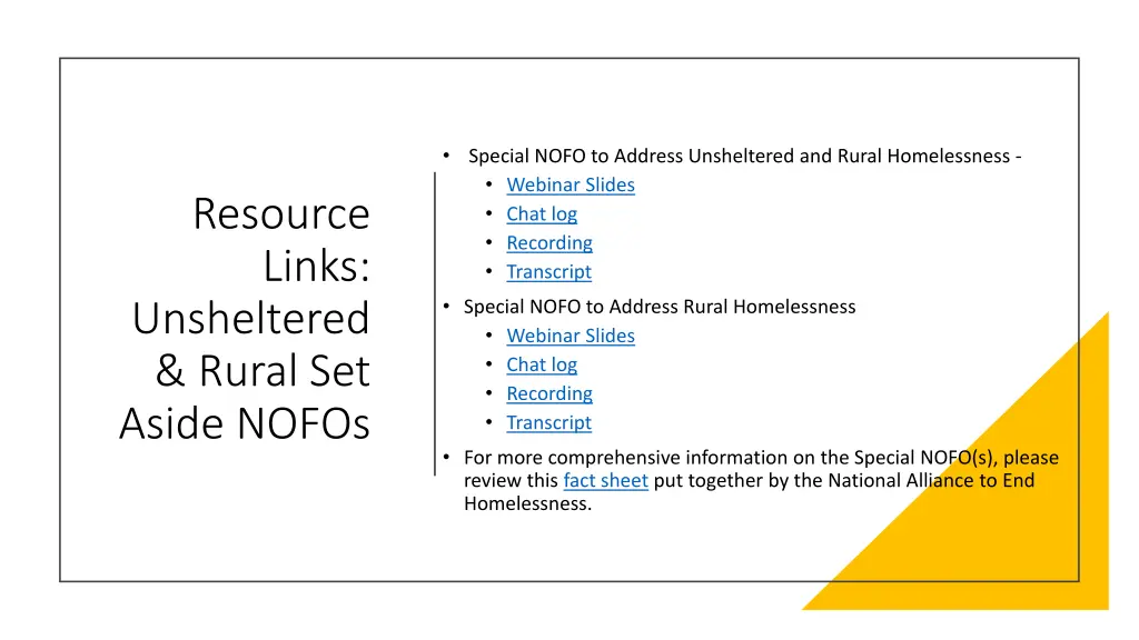 resource links unsheltered rural set aside nofos