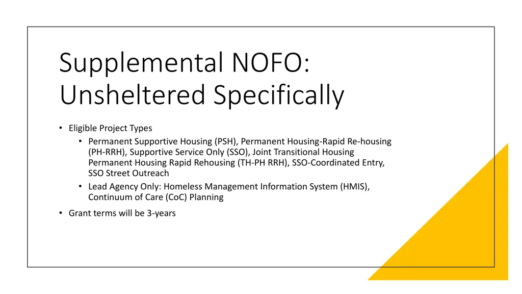 supplemental nofo unsheltered specifically