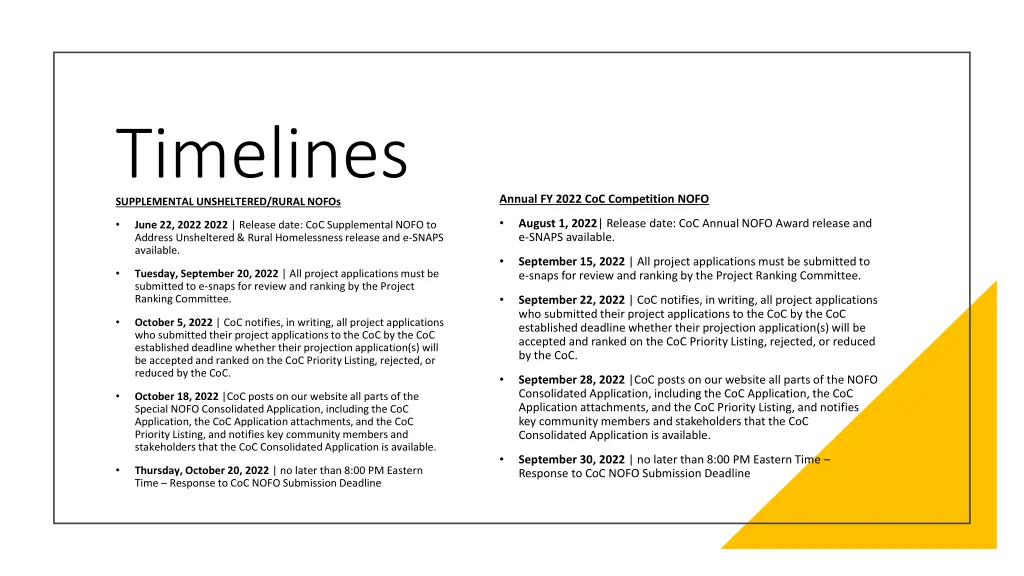 timelines supplemental unsheltered rural nofos