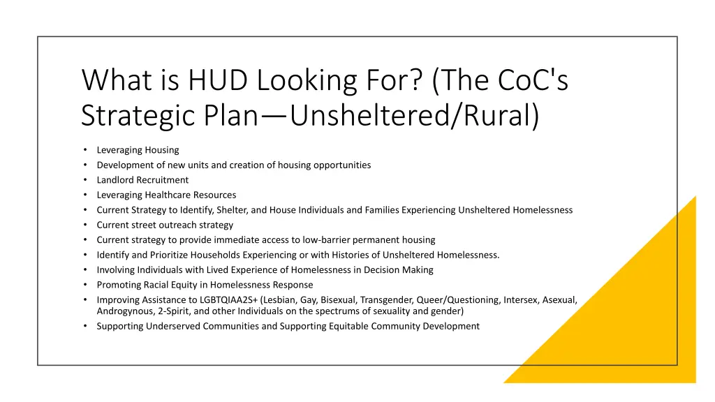 what is hud looking for the coc s strategic plan 1
