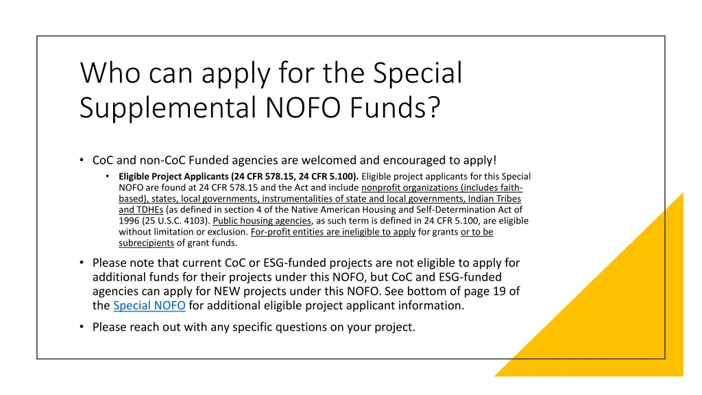 who can apply for the special supplemental nofo