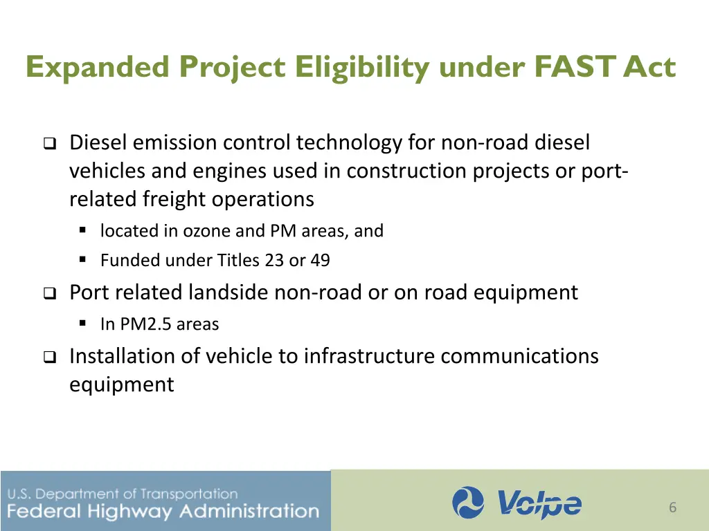 expanded project eligibility under fast act