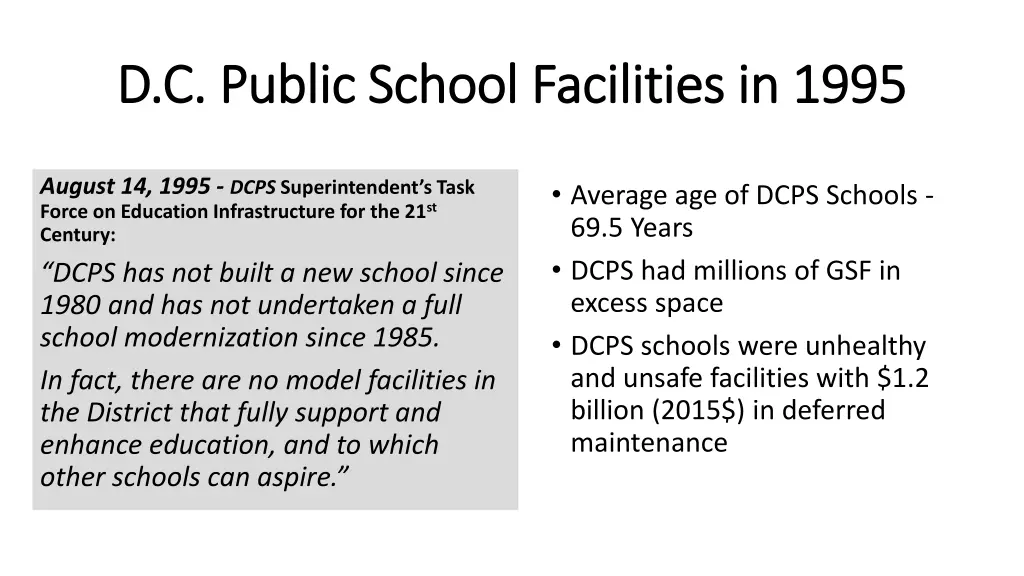 d c public school facilities in 1995 d c public