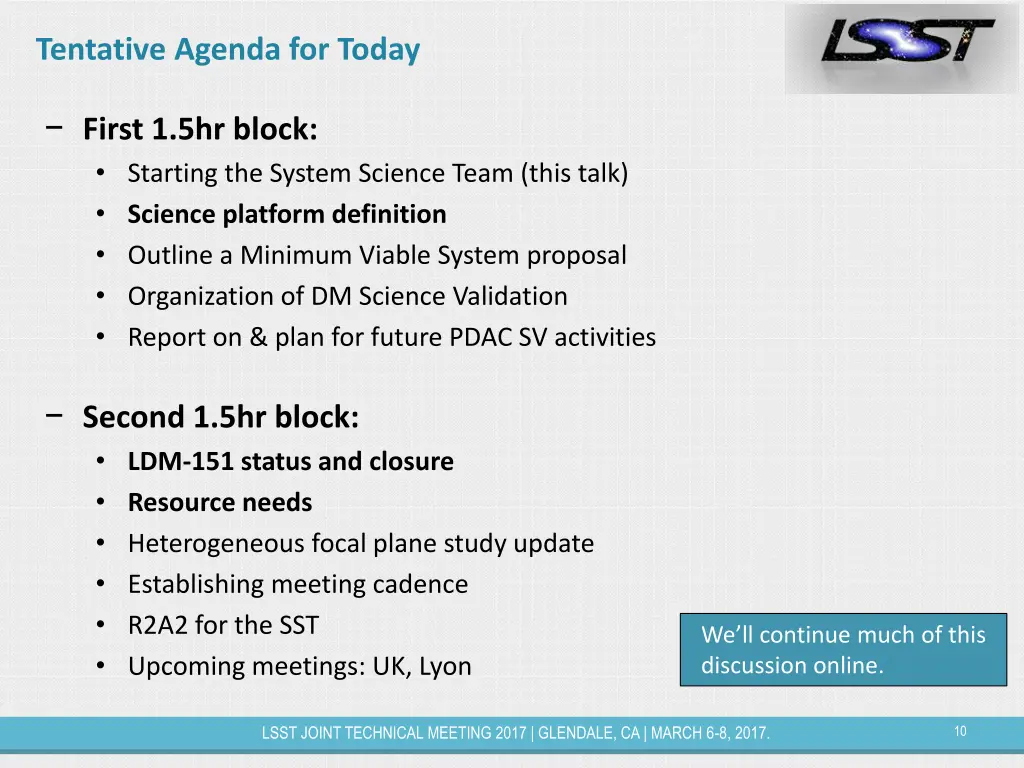 tentative agenda for today