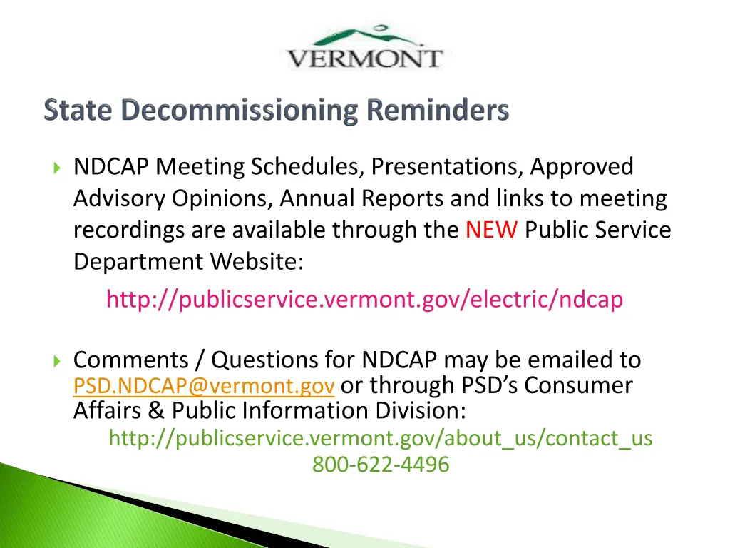 ndcap meeting schedules presentations approved