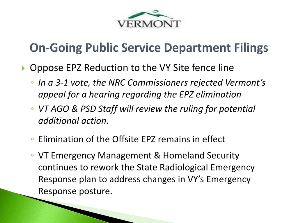oppose epz reduction to the vy site fence line