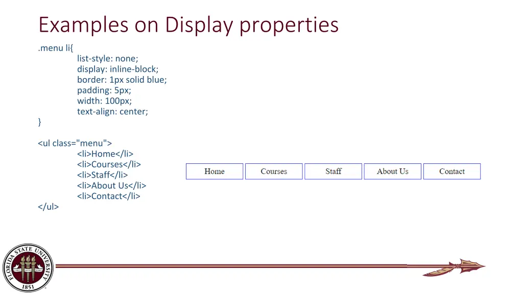 examples on display properties