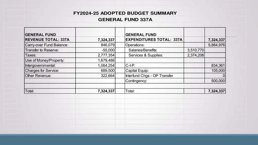 fy2024 25 adopted budget summary general fund 337a