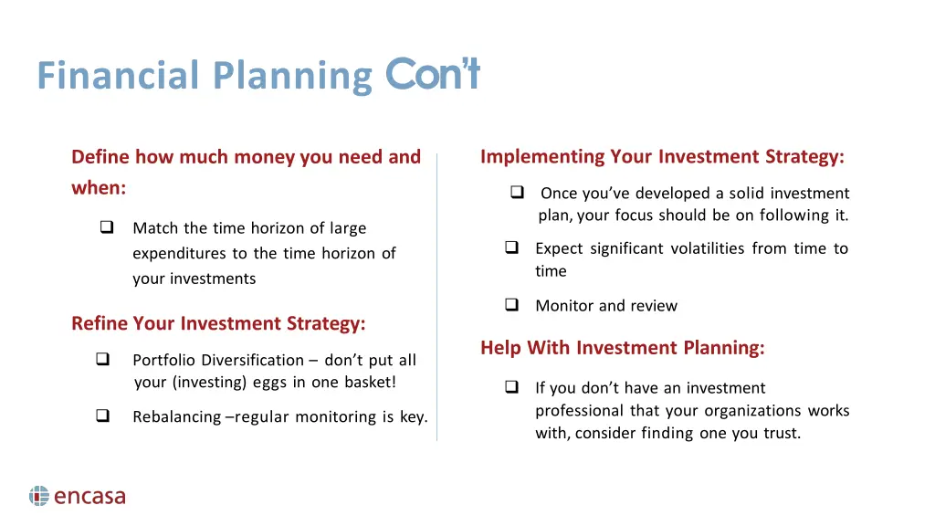 financial planning con t