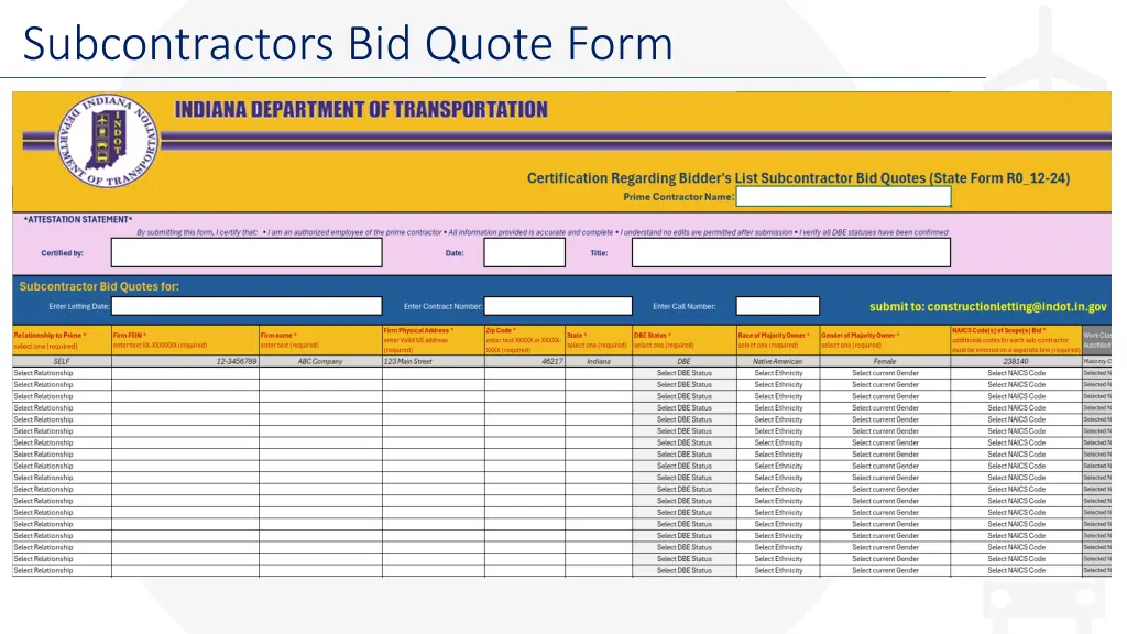 subcontractors bid quote form