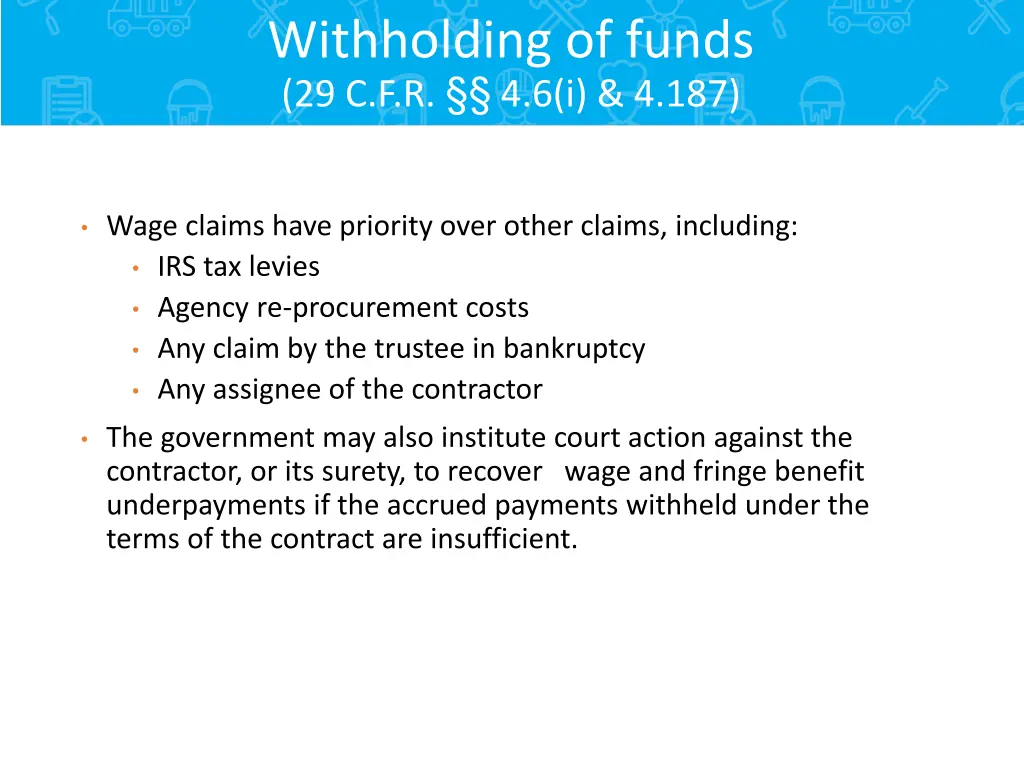 withholding of funds 29 c f r 4 6 i 4 187