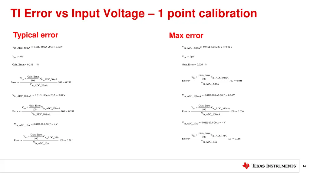 ti error vs input voltage 1 point calibration