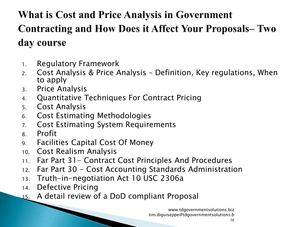 regulatory framework cost analysis price analysis