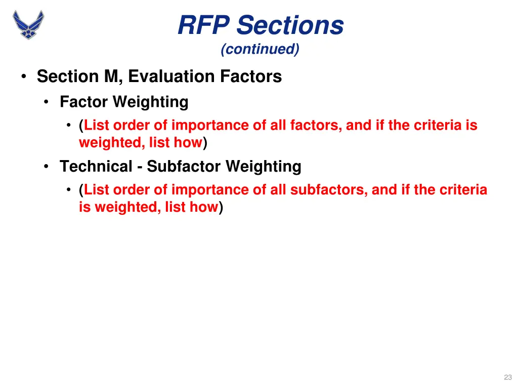 rfp sections continued 10